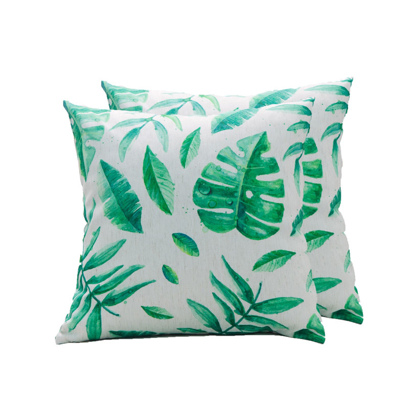 Housse de coussin Palm Leaf, Blanc / vert, Plumes