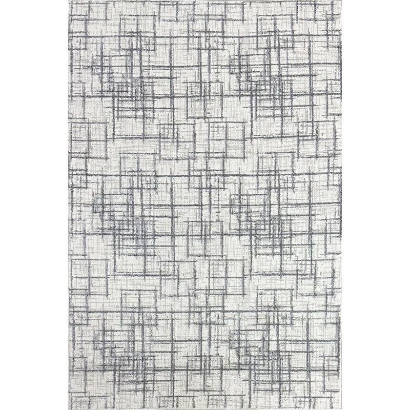 Farley Ivory & Charcoal Striped High-Low Modern Rug, Ivory/Charcoal, 6'6" x 9'6"