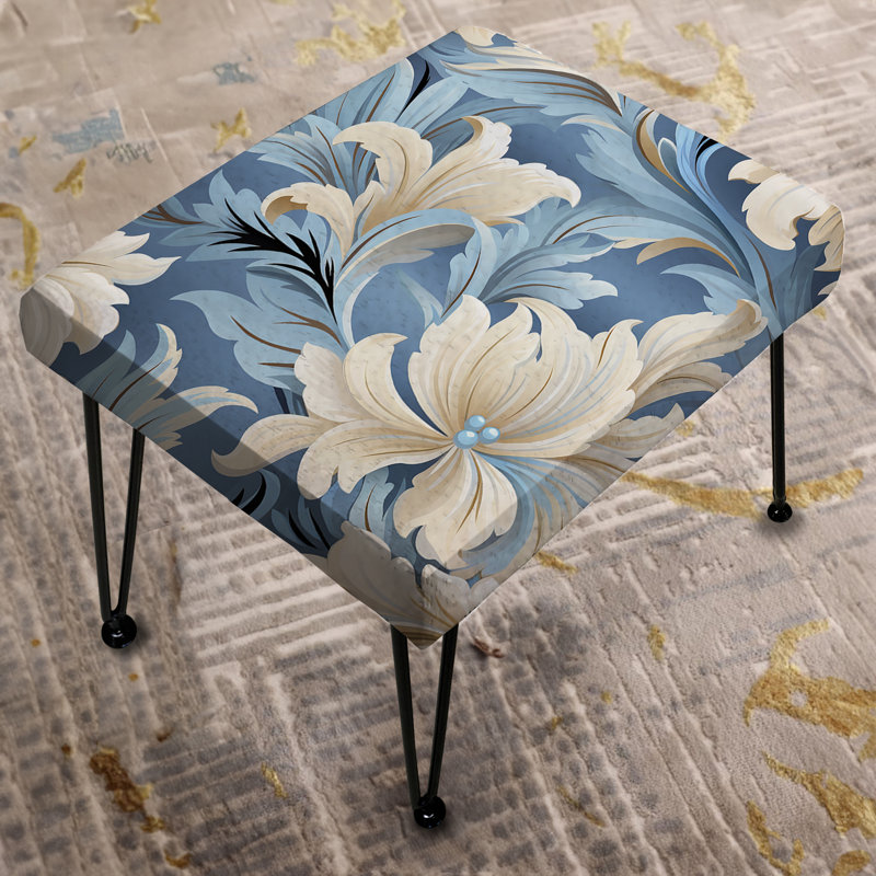 White And Blue Damask Flowering II - Damask Rectangle Ottoman