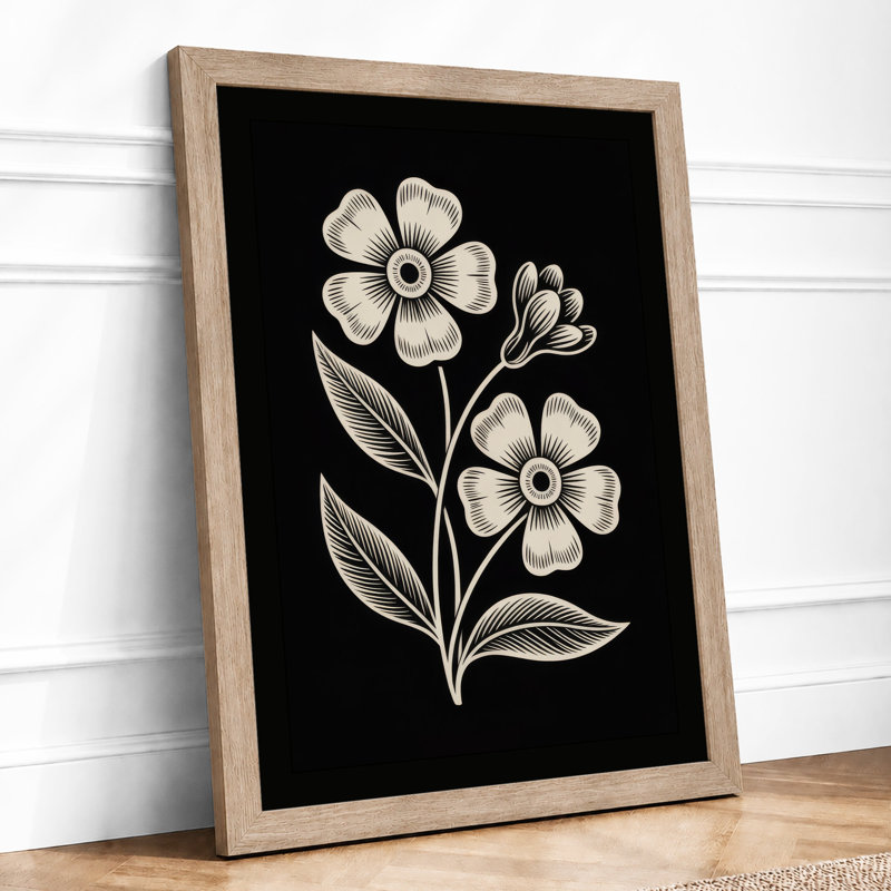 Daisy Stem Study Botanical - Framed Print, A1 - 84.1 x 59.4 cm, Oak