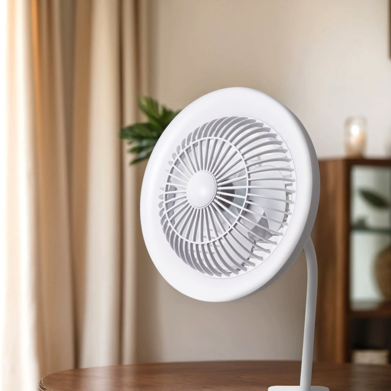 Rechargeable 3 Speed Clip-On Fan With LED Dimmable Ring Light By, White