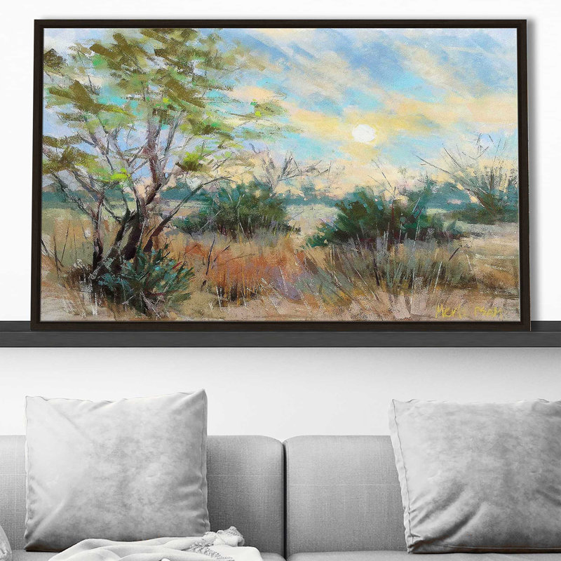 Texas Sunrise par - Peinture, Cadre flottant espresso, H 31,5 po x l 51,5 po x P 2 po