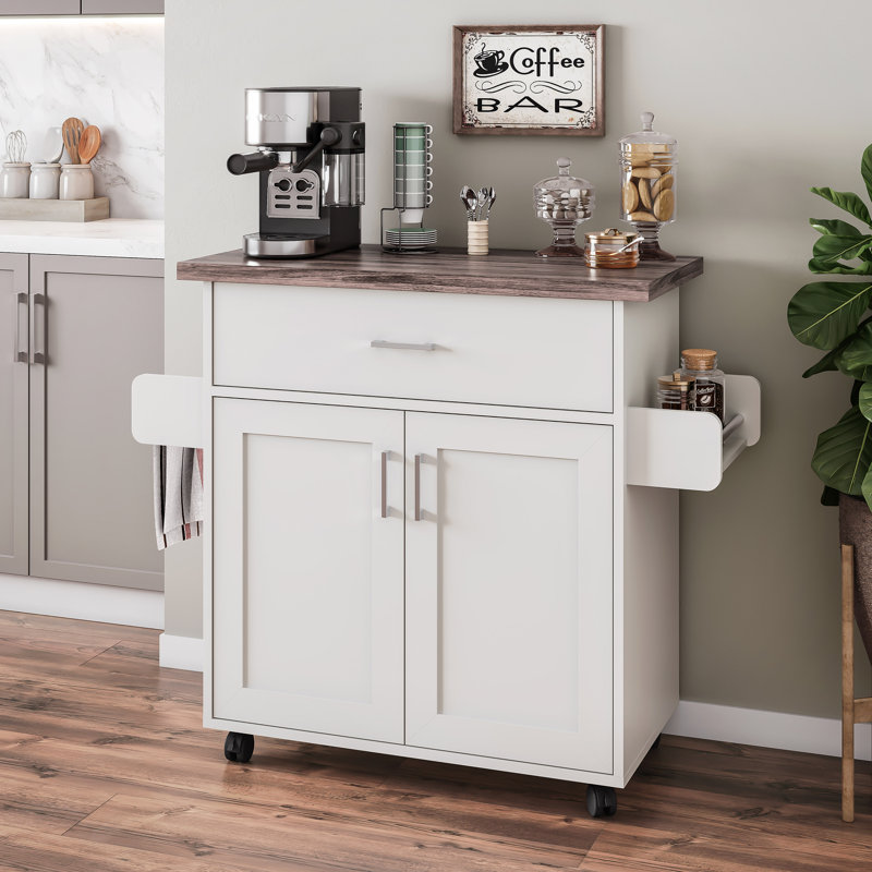 Chariot pour îlot de cuisine, îlot de cuisine sur roulettes, armoires de rangement pour cuisine avec tablettes réglables et support à serviettes et à épices