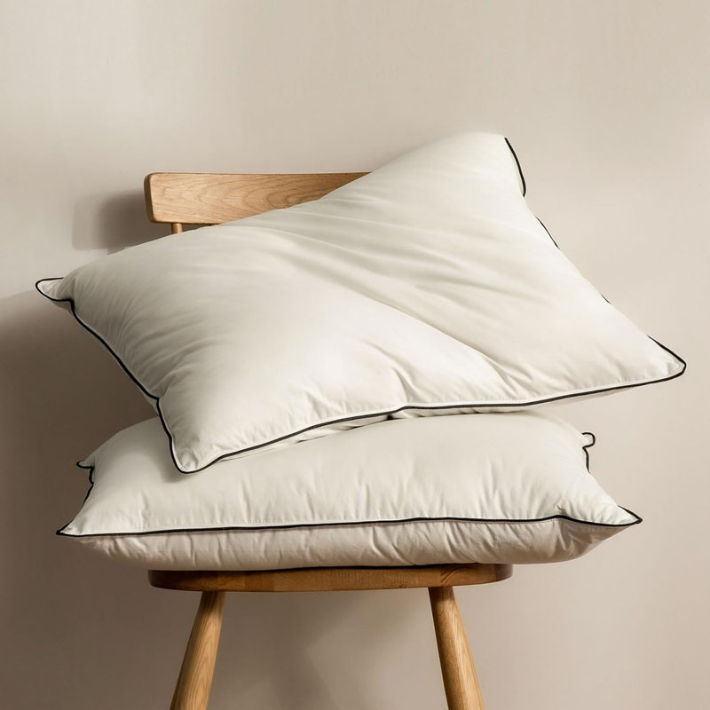 Standard Size White Cotton Feather Down Pillows Set of 2