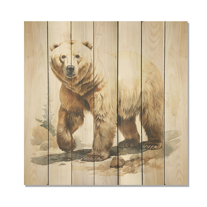 Ours polaire blanc d'hiver I - Ours sur bois, H 30 po x l 30 po