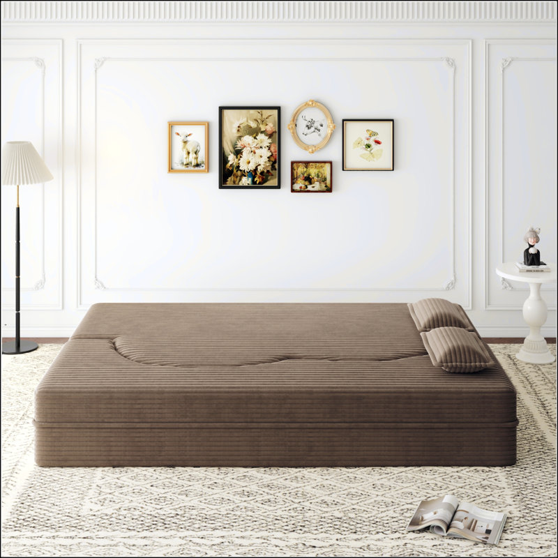 Canapé de sol moderne avec fonction de canapé-lit convertible, revêtement en velours côtelé moelleux, confort rembourré de mousse, matelas pliant de 15 pouces, aucun assemblage requis.