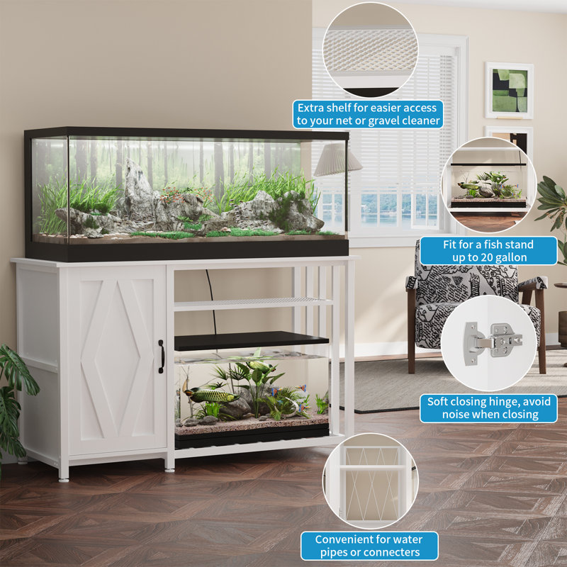 White Heavy Duty Metal Aquarium Stand with Cabinet and Power Outlets