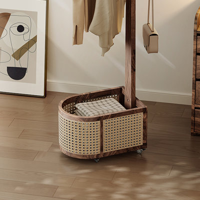 Walnut Coat Rack with Wheels Multi-functional