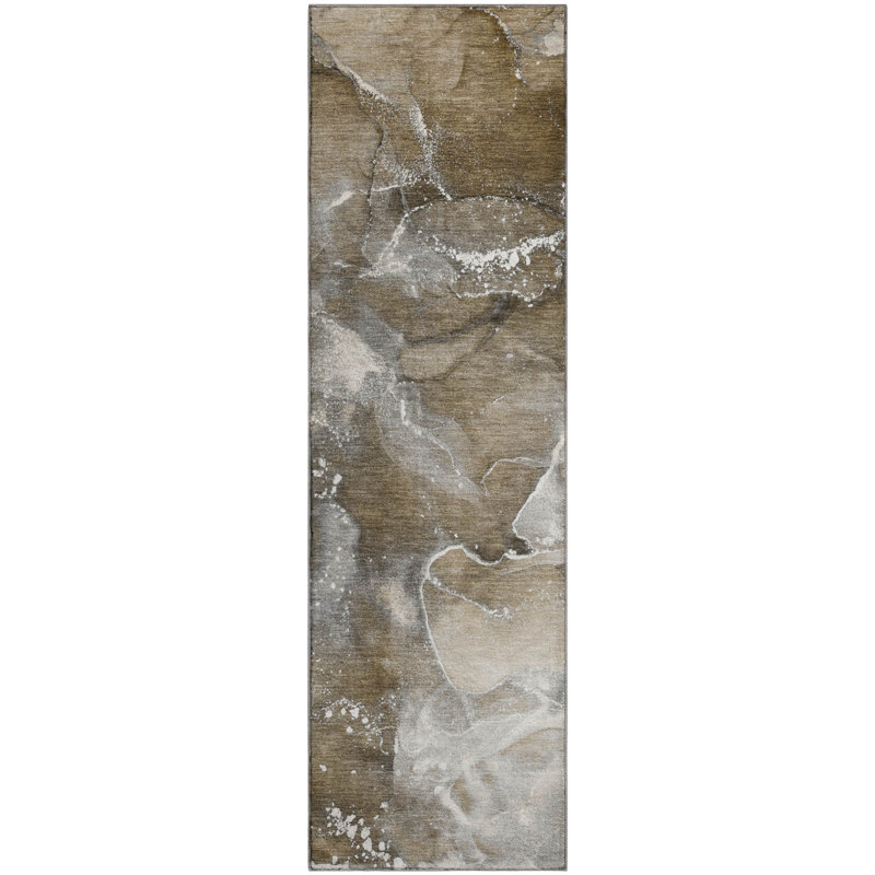 Premium Machine Washable Cerrito AMF518 Brown Rug, Runner 2'3" x 7'6"