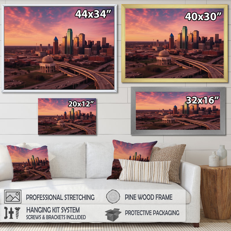 Dallas Perspectives I - Dallas, art mural, Cadre photo blanc, H 12 po x l 20 po x P 1 po