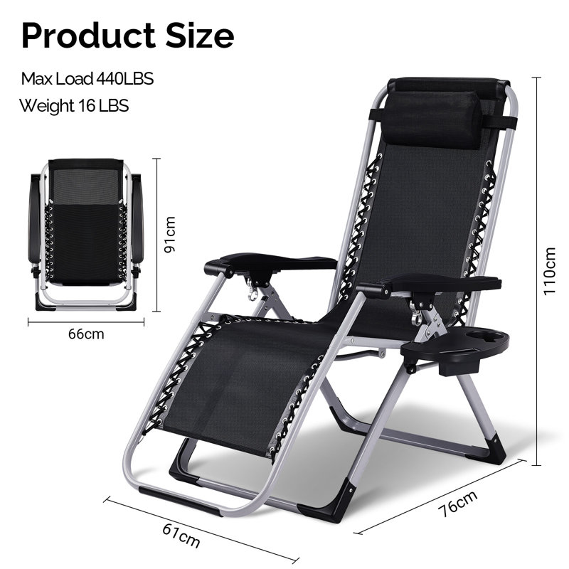 Patio Folding Zero Gravity Chair With  Cushion, Black
