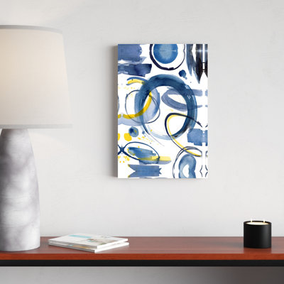 Bleu marine, aquarelle et cercles abstraits - reproduction d'art sur toile tendue