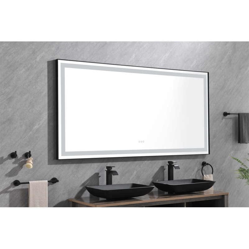 Miroir de salle de bain DEL, Noir mat, 72 po x 36 po