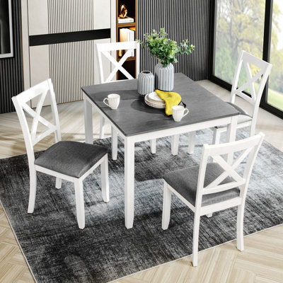 5-Piece Dining Table Set With 4 Chairs, Modern Wood Dining Table Set For 4,  4-Person Dining Table Set For Small Place, Kitchen, Dining Room, Grey & White Two Tone