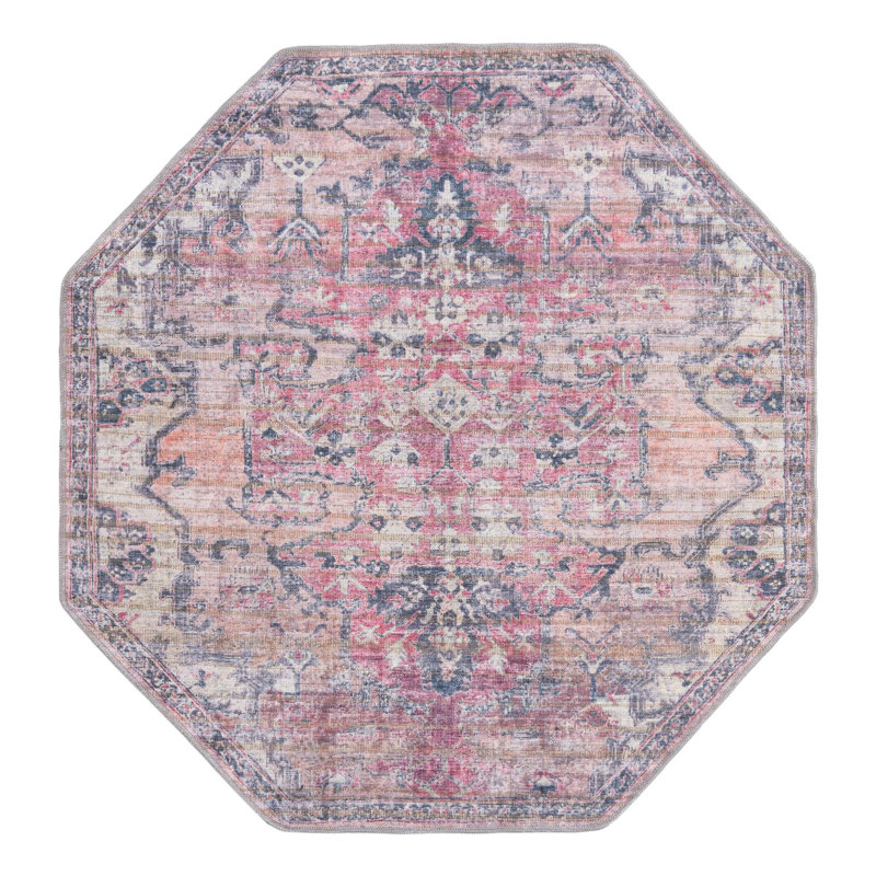 Engelman Washable Oriental Indoor Rug, Octagon 5'3" x 5'3"