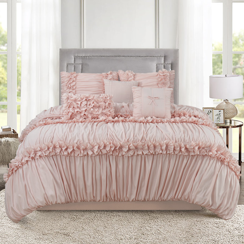 Farmhouse / Country Polyester Comforter, Queen Comforter + 6 Additional Pieces, Pink