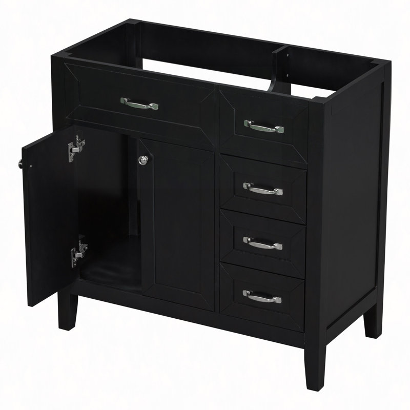 Meuble-lavabo 36 po sans lavabo, base d'armoire seulement, armoire de salle de bain avec tiroirs, structure solide et panneau de fibres à densité moyenne