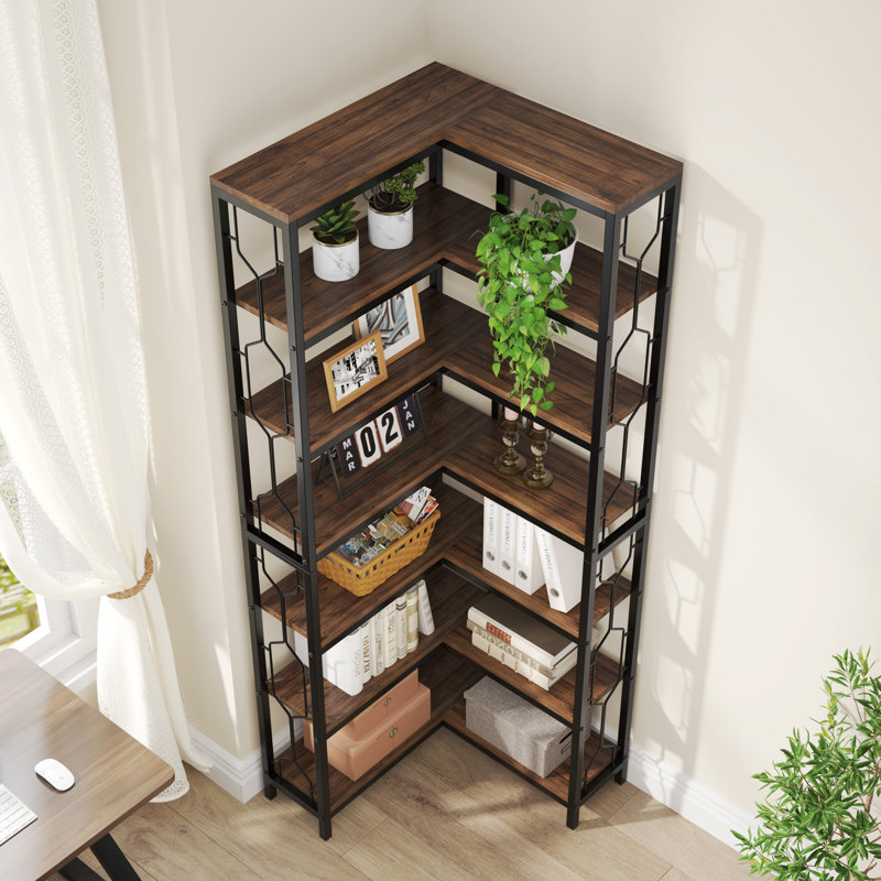 Floki Corner Bookcase, Brown/Black
