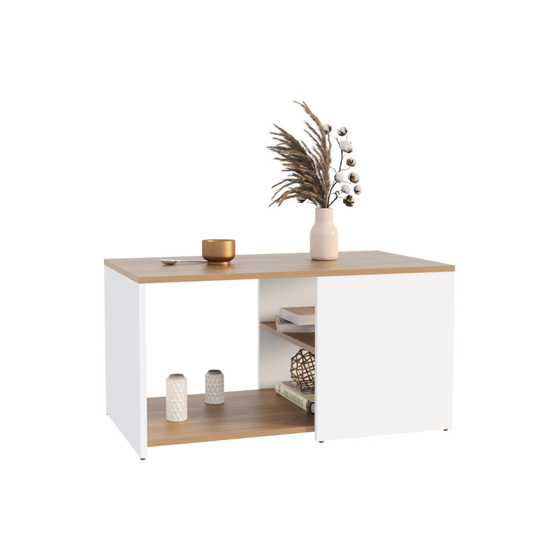 Blanc - Table basse rectangulaire en chêne naturel 31,67 "x 17,03", option pratique moderne de 17,03 po de hauteur, chêne, conception compacte