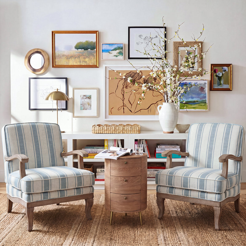 Ensemble de salon 3 pièces avec fauteuils et table de bout à 3 tiroirs Brunner, Bleu