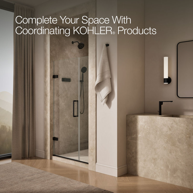 Composed 39-5/8-In40-3/8-Inw X 71-1/2-Inh Frameless Pivot Shower Door With 3/8-In Crystal Clear Glass And Back-To-Back Vertical Door Pulls