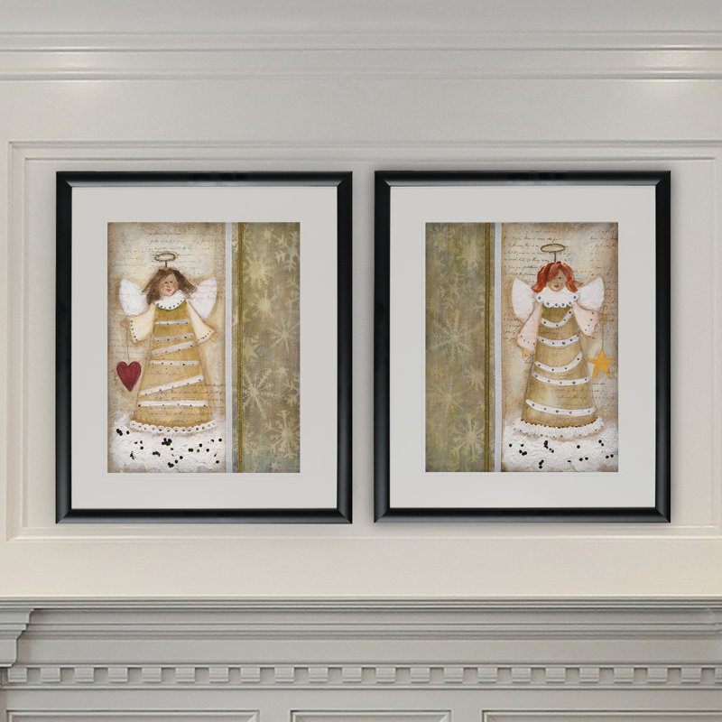 « christmas angle », ensemble de 2 reproductions de peintures à l’acrylique encadrées, Cadre noir