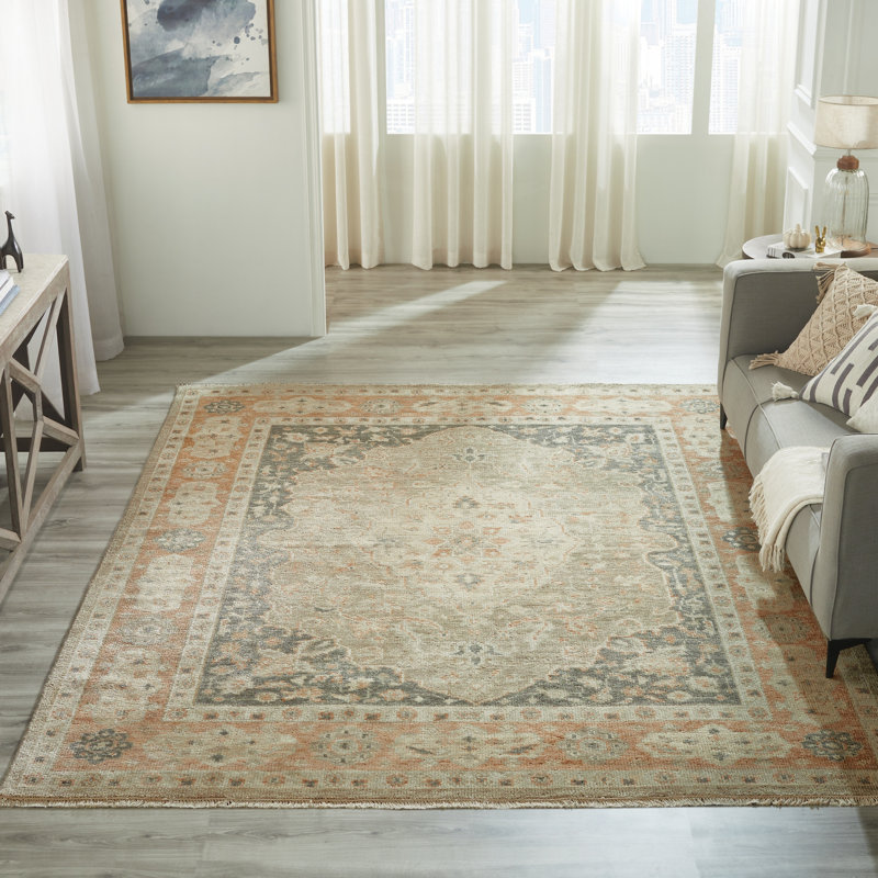 Tapis gris / rouille / beige en laine noué à la main Chatrice, Rectangle 6 pi x 9 pi