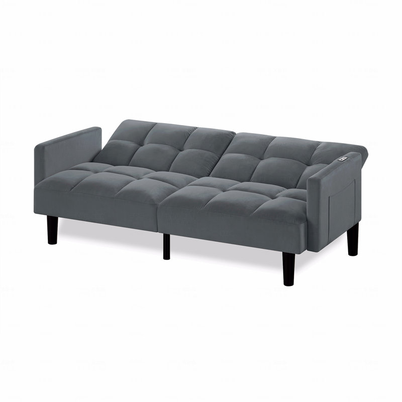 Canapé-lit capitonné de style moderne Mid-Century avec dossiers réglables, Gris