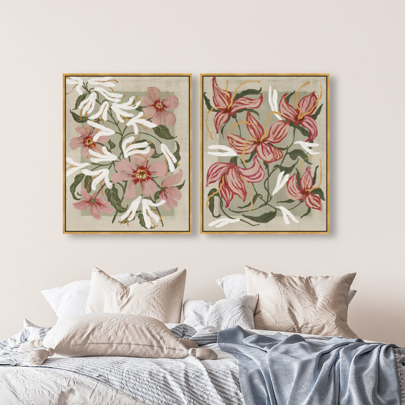 Lilies Flower Set Floral & Botanical Canvas Print by Oliver Gal, Black Frame, 16 x 20, 37" H x 31" W, Gold Floater Frame