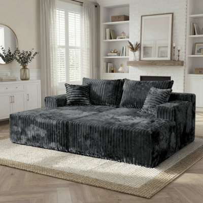 78.8" Boneless Convertible Loveseat Chaise Sleeper Sofa, 2-Piece Modular Couch, No Assembly - Volcanic Ash, Corduroy