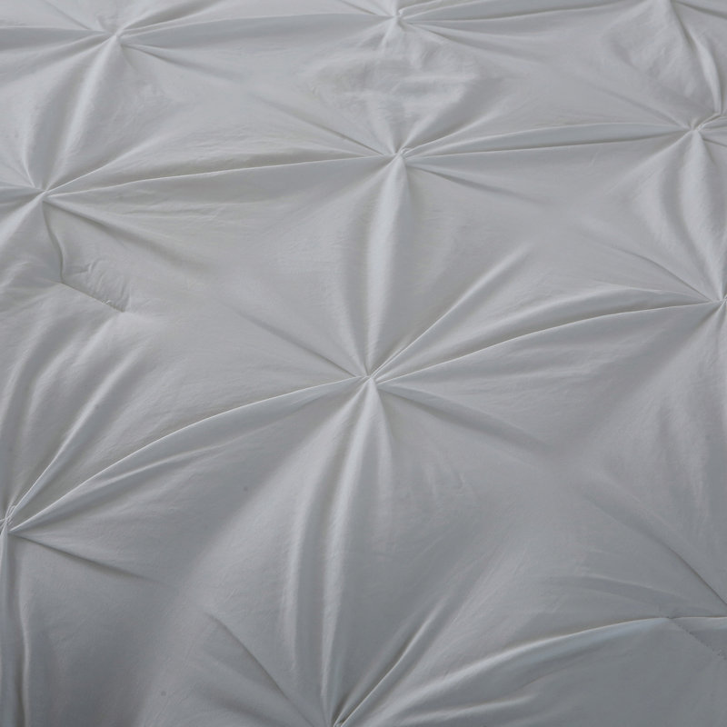 Pleat Polyester 3-Piece Comforter Set, Gray, Queen Comforter + 2 Pillowcases