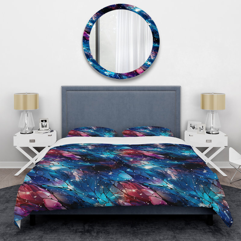 Ensemble de housse de couette en marbre bleu et rose Stardust Glint, Housse de couette pour très grand lit et 2 très