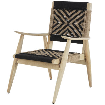 Bouley Jute Rope Handmade Geometric Patterned Woven Accent Chair with Brown Mango Wood Frame
