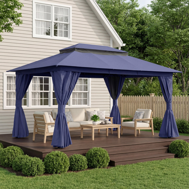 Yardgrace 13'X10' Soft-top Double-Roofed Steel Patio Gazebo, Navy