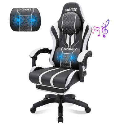 Inbox Zero Reclining Ergonomic Gaming Chair with Massage and Bluetooth Speakers