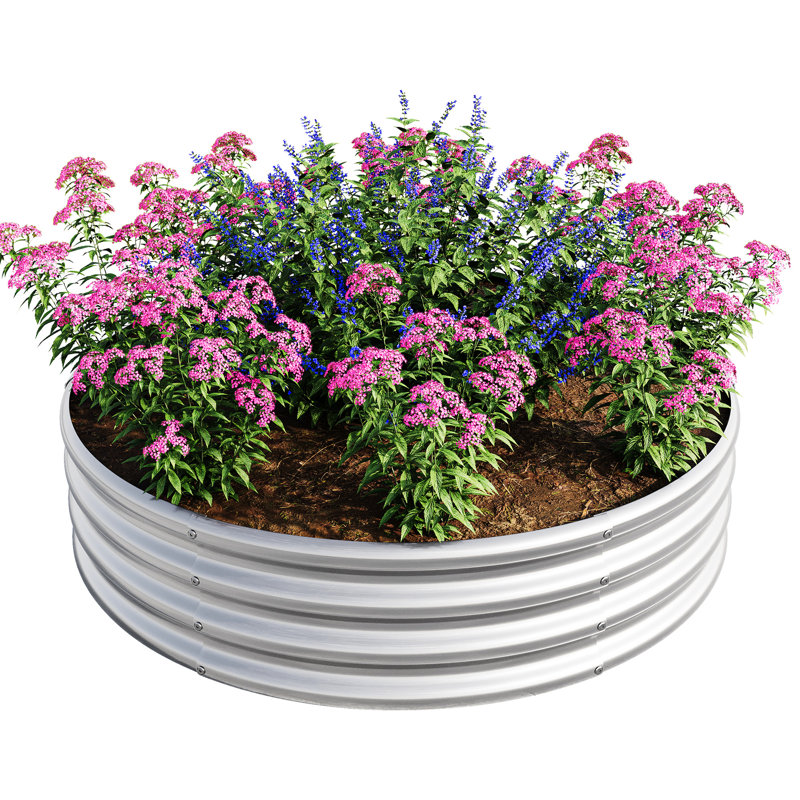 2Pcs W840116763 Galvanized Metal Raised Planter, 15.18 Lb, Double - Layer Corrosion, Suitable For Medium Rooting Flowers Open Bottom Water Drainage, Can Withstand Tough Weathers, Good Vegetable And