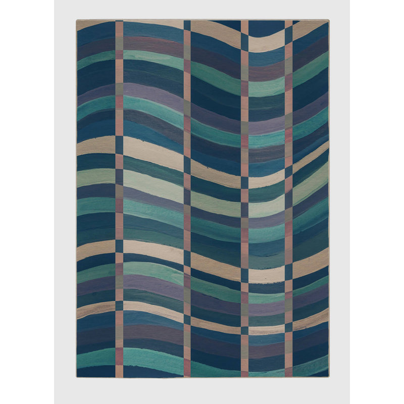 Tapis bleu / beige en polyester tissé à la machine Vellamo, Rectangle 2 pi x 3 pi