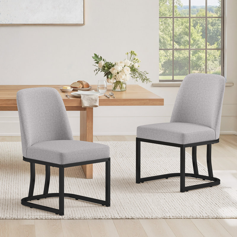 Jovone Upholstered Dining Chairs, Light Gray, Matte Black