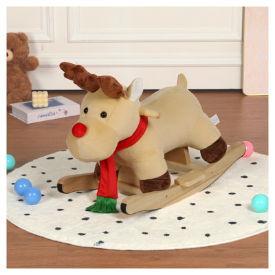 Cheval à bascule en peluche pour enfants avec grelots, abricot