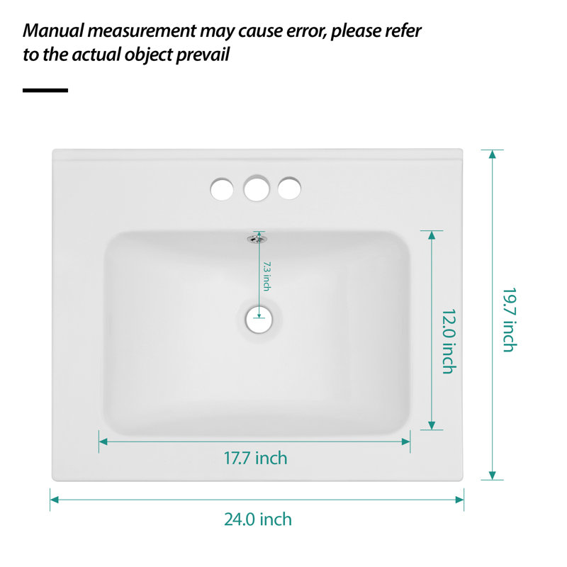 Plateau de meuble-lavabo simple 24 po avec lavabo, Triple