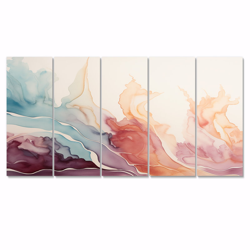 Cortinez - Encre liquide, art mural abstrait 5 pièces, H 28 po x l 60 po