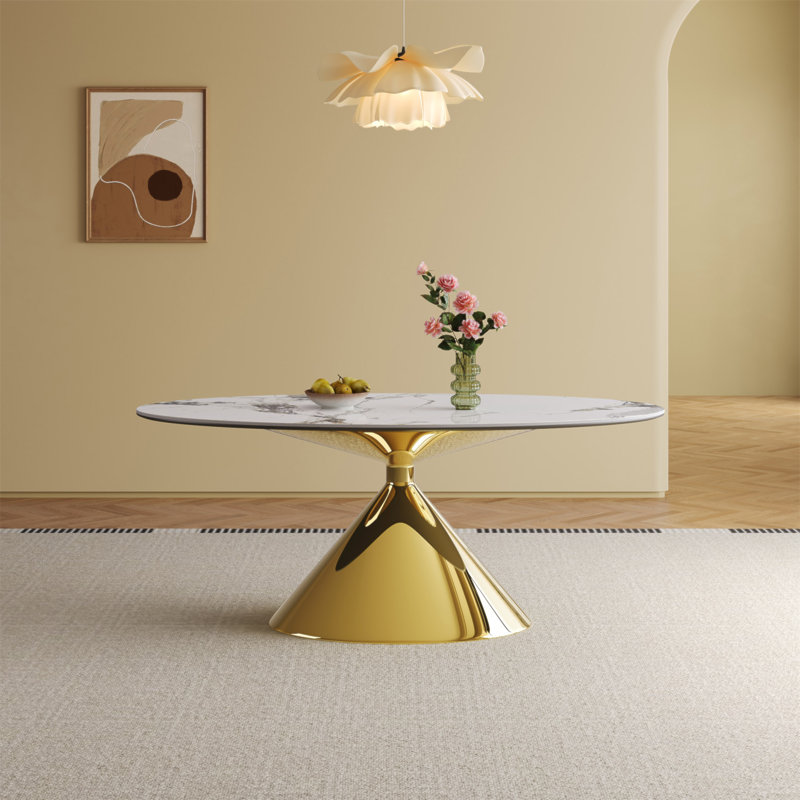 Ensemble de table de salle à manger en marbre 71 po pour 4-6 personnes - table de cuisine ovale avec base en acier inoxydable doré