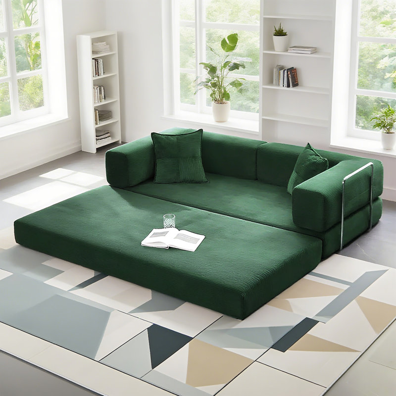 78.8" Upholstered Loveseat Convertible Sleeper Sofa Bed With 2 Pillows, Compression Sofa With Metal Frame and Folding Mattress Couch Removable Washable