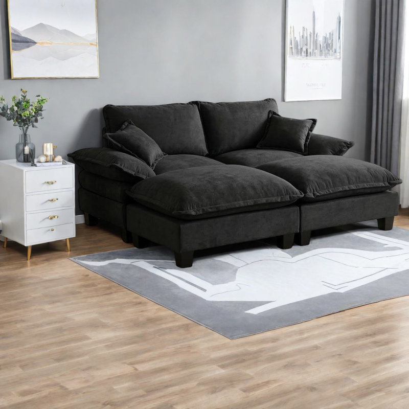 Modular Cloud Sofa with Sailboat Design and Movable Ottomans