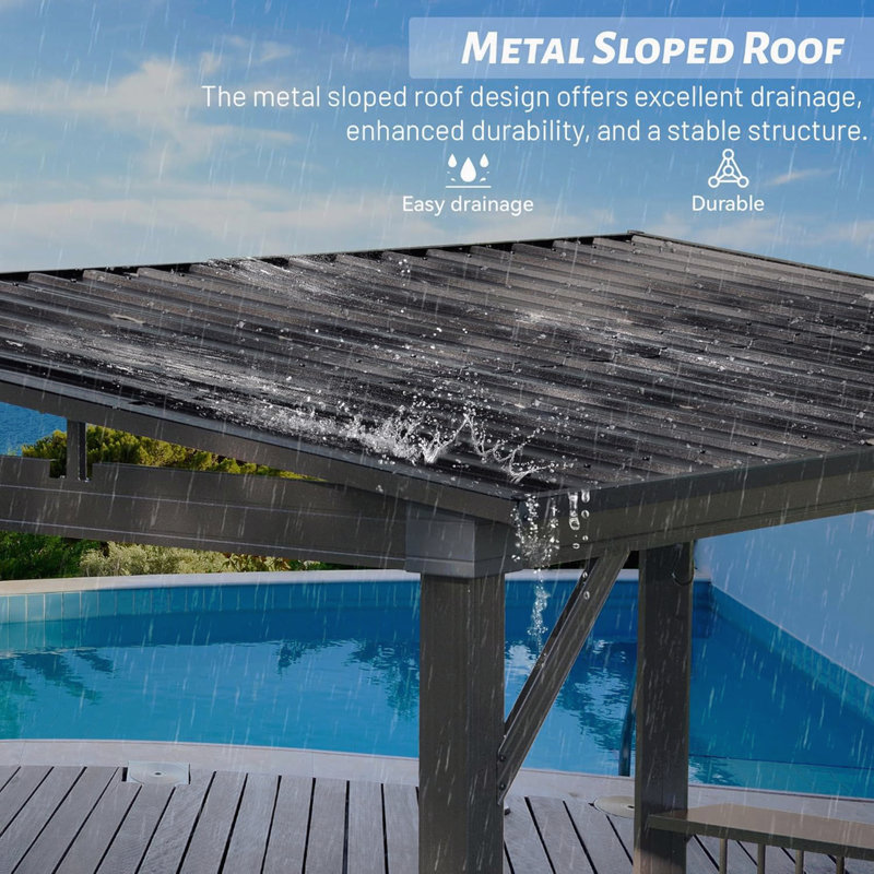 6.5X12FT Grill Gazebo Metal, For Outdoor Use With Galvanized Steel Roof & Side Shelves (Gray), Gray