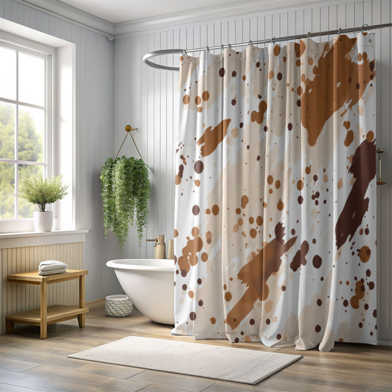 Rideau de douche brun avec taches de qualité supérieure, H 74 po x l 71 po