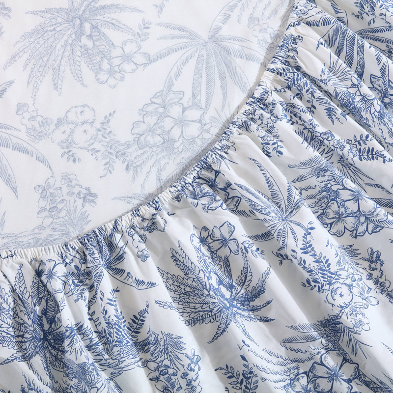 Queen Navy Cotton Percale Floral Print Sheet Set