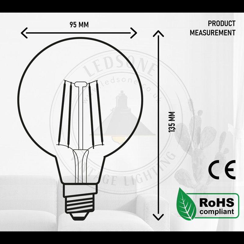 4W E27 Dimmable LED Vintage Edison Globe Light Bulb Amber (Set of 10)