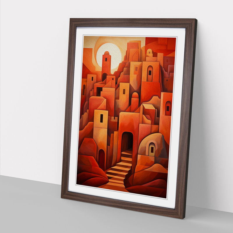Desert Cubism No.2 - Single Picture Frame Print on Wood, 64" H x 46" W x 2" D, Walnut