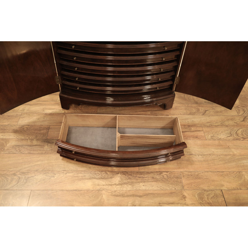 Large Dark Transitional Expandable Dining & Gaming Table With Perimeter Leaves and Leaf Storage Cabinets